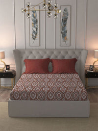 MYTRIDENT Ajrakh Red Comfort Living Flat 120TC Queen Cotton Bedsheet Set