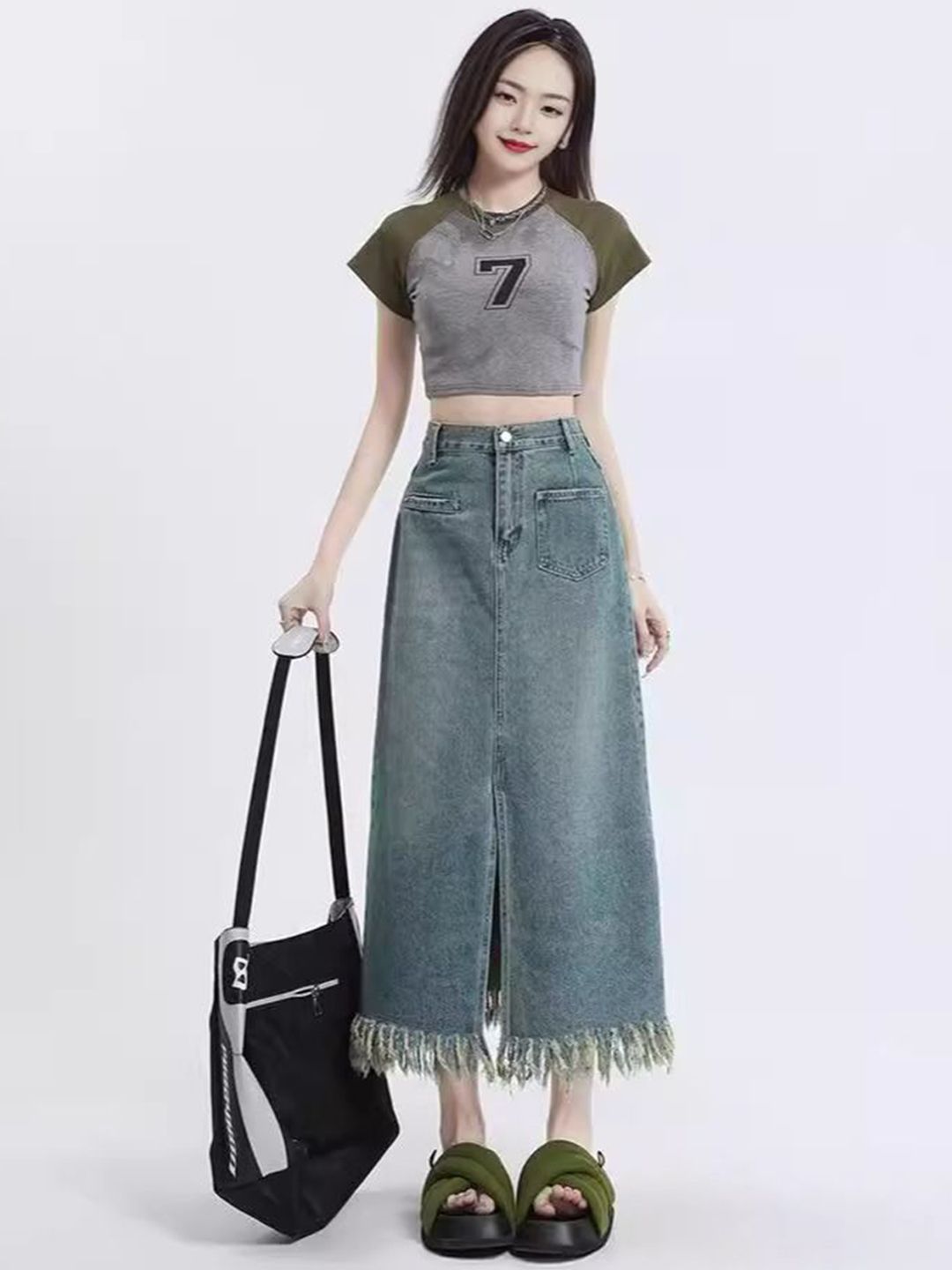 DressBerry Women Denim A-Line Midi Skirt