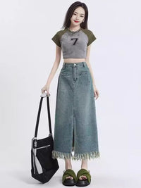 DressBerry Women Denim A-Line Midi Skirt