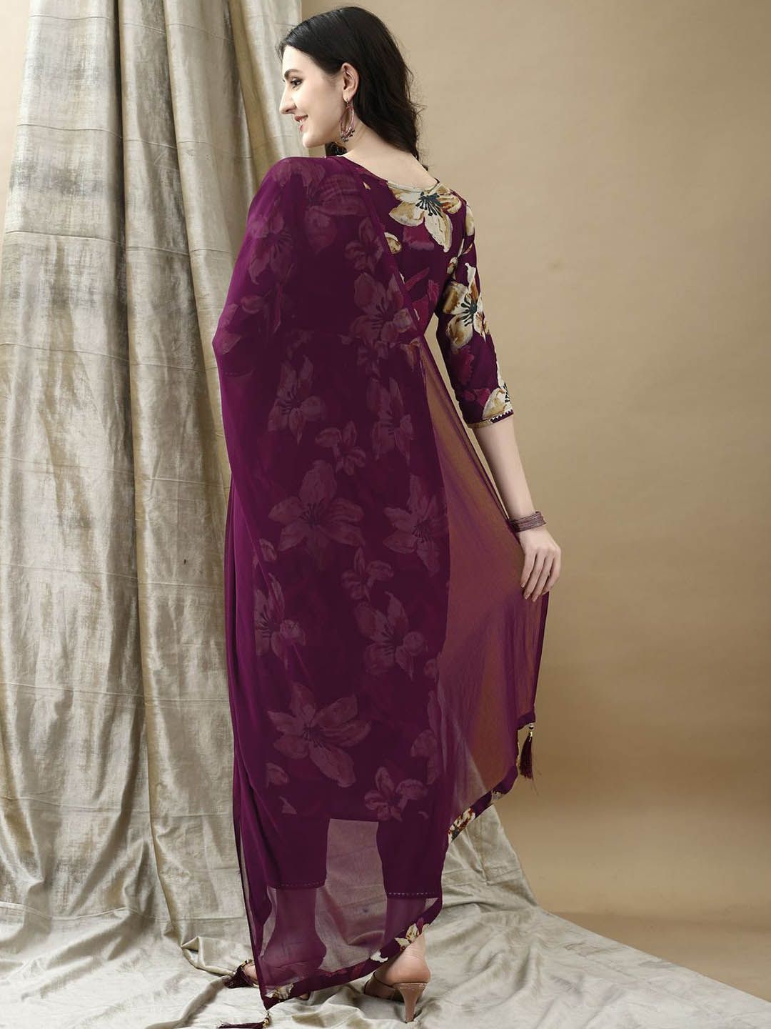KALINI Women Floral Embroidered Pleated Sequinned Kurta with Trousers & With Dupatta