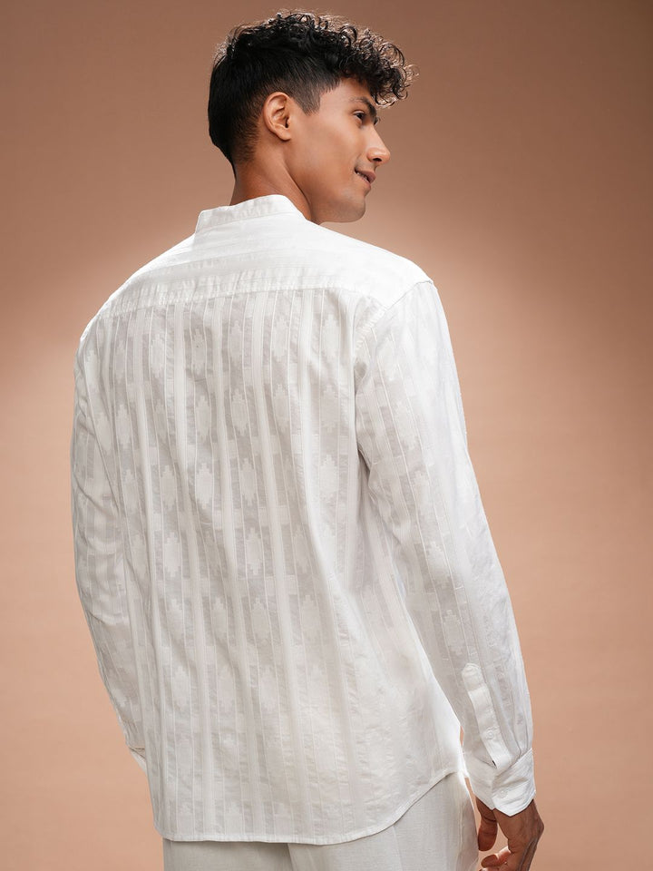HIGHLANDER Men Comfort Relaxed Fit Band Collar Textured Cotton Casual Shirt