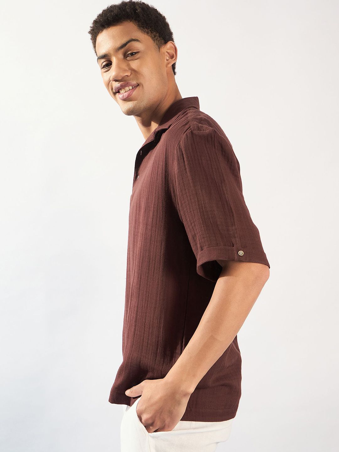 DENNISON Comfort Double Gauge Oversized Cotton Opaque Casual Shirt