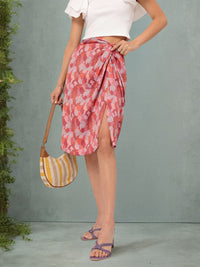 DressBerry Effortlessly Stylish High-Slit Floral Printed Twisted Skirt