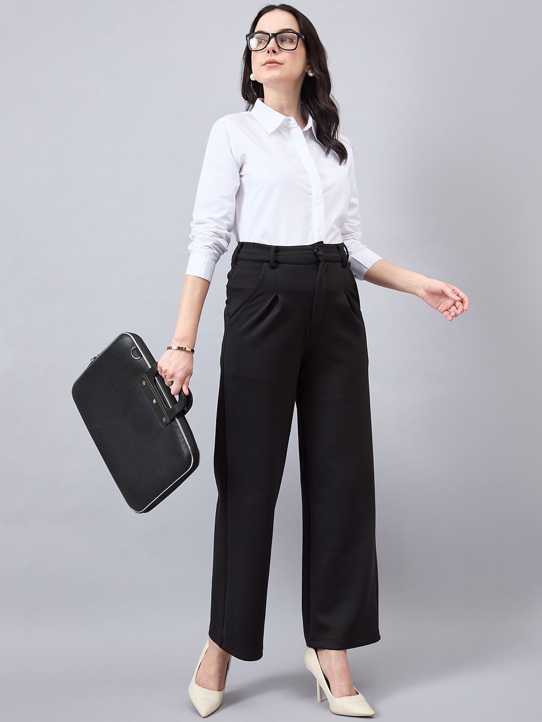 Style Quotient Women Smart Spread Collar Solid Cotton Formal Shirt