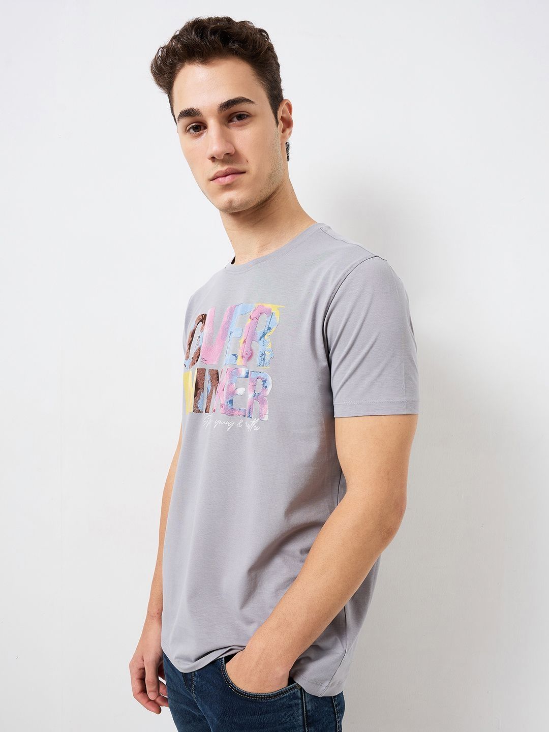 SPYKAR Men Typography Printed Round Neck Cotton Slim Fit T-shirt