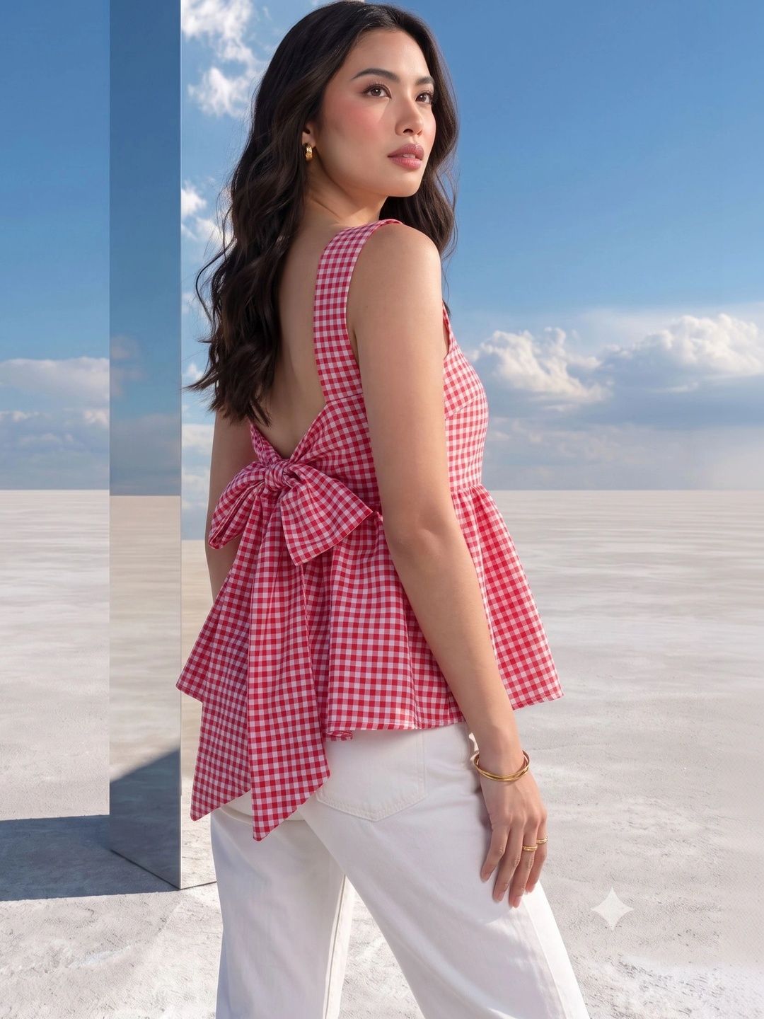 Mamicha Checked Peplum Top