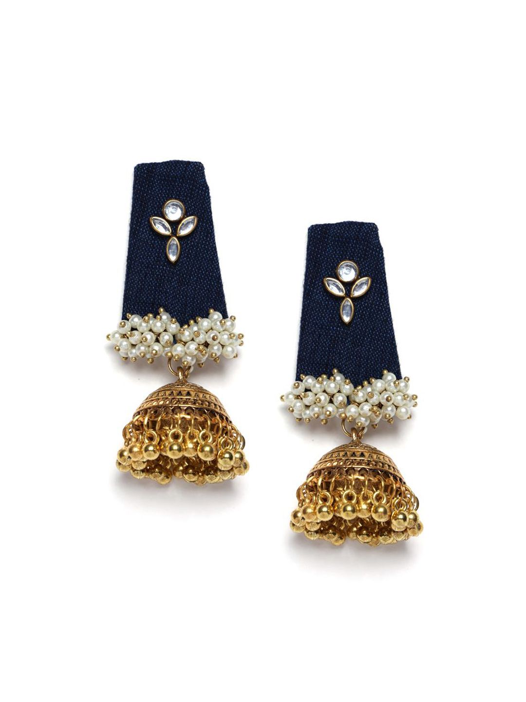 PANASH Gold-Plated Stones and Beads Studded Contemporary Jhumkas Earrings