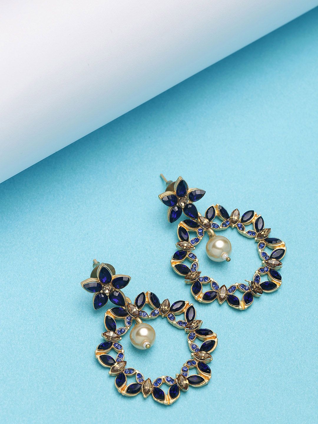 Anouk Gold Plated Cubic Zirconia Studded Circular Drop Earrings