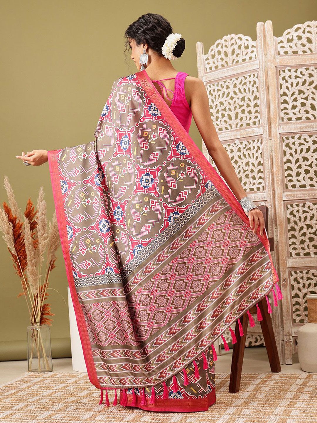 Silk Land Patola Ikat Digital Print Saree