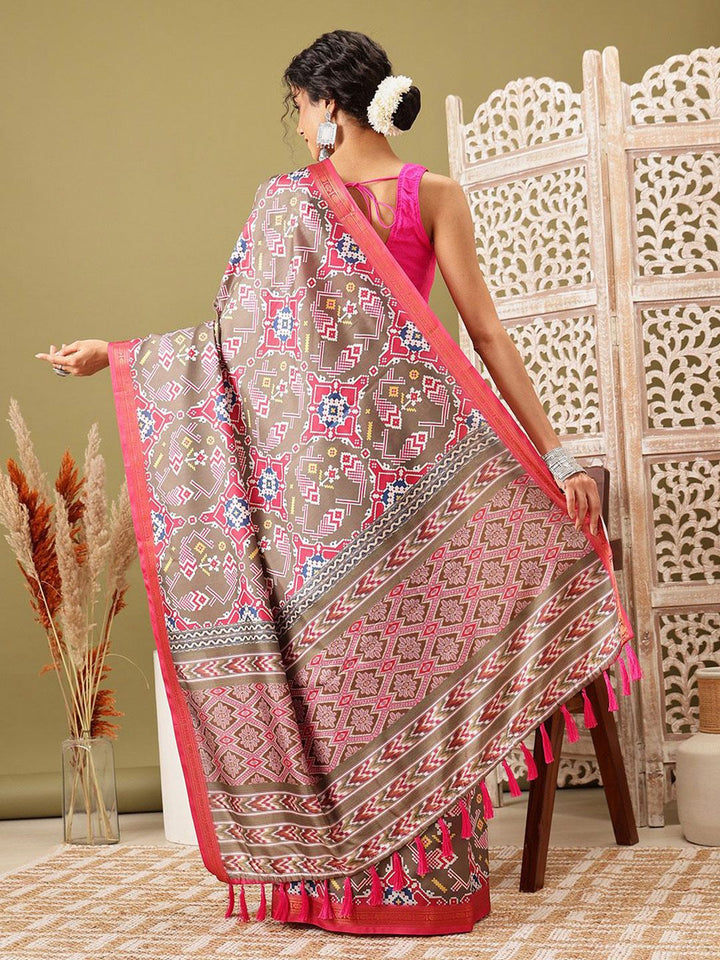Silk Land Patola Ikat Digital Print Saree