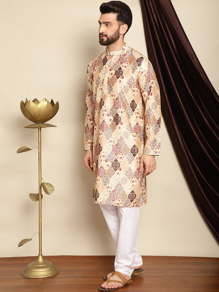 Anouk Ethnic Motifs Printed Band Collar Kurta with Churidar