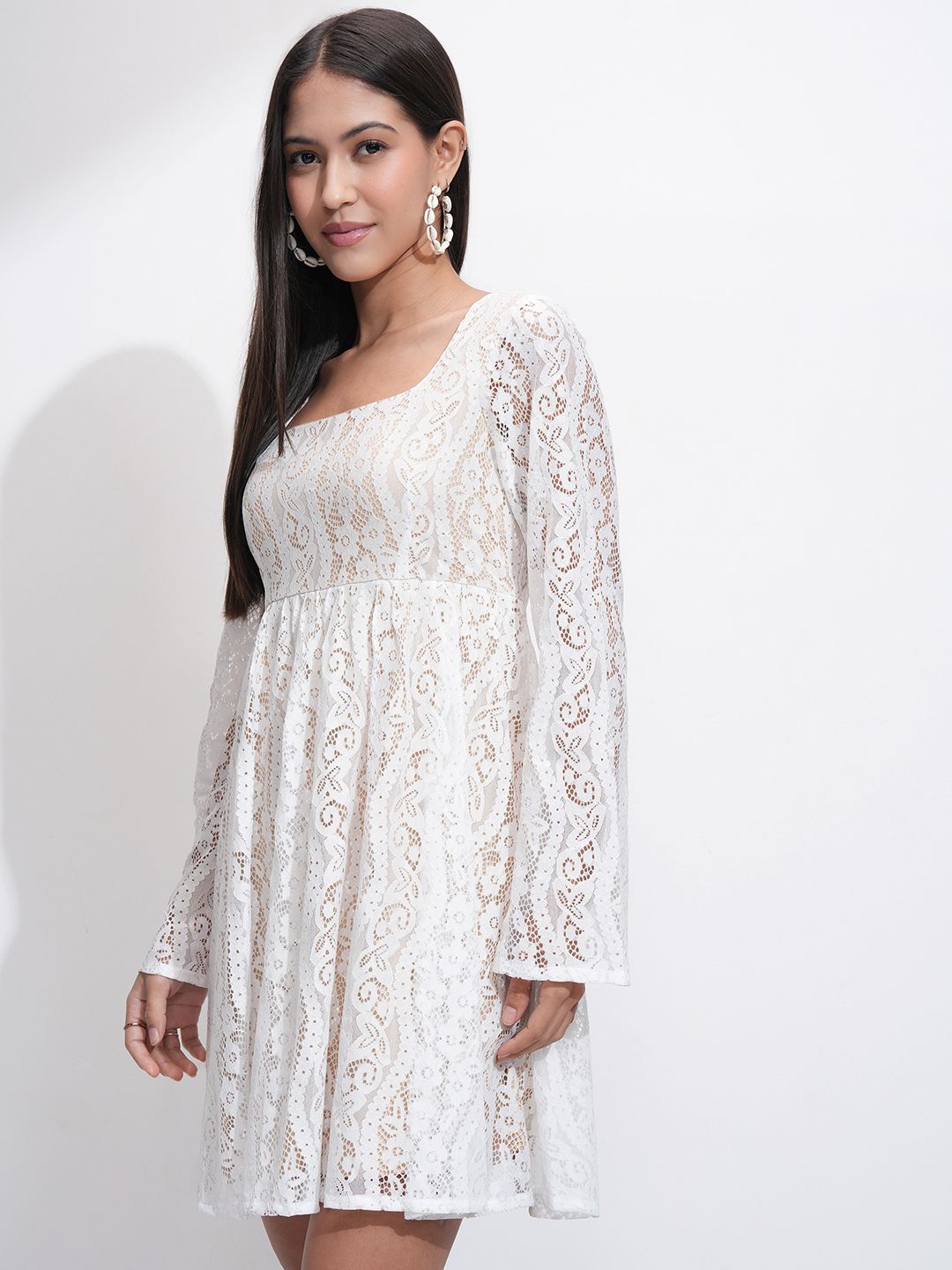 Tokyo Talkies Women Lace Fit Flare Mini Dress