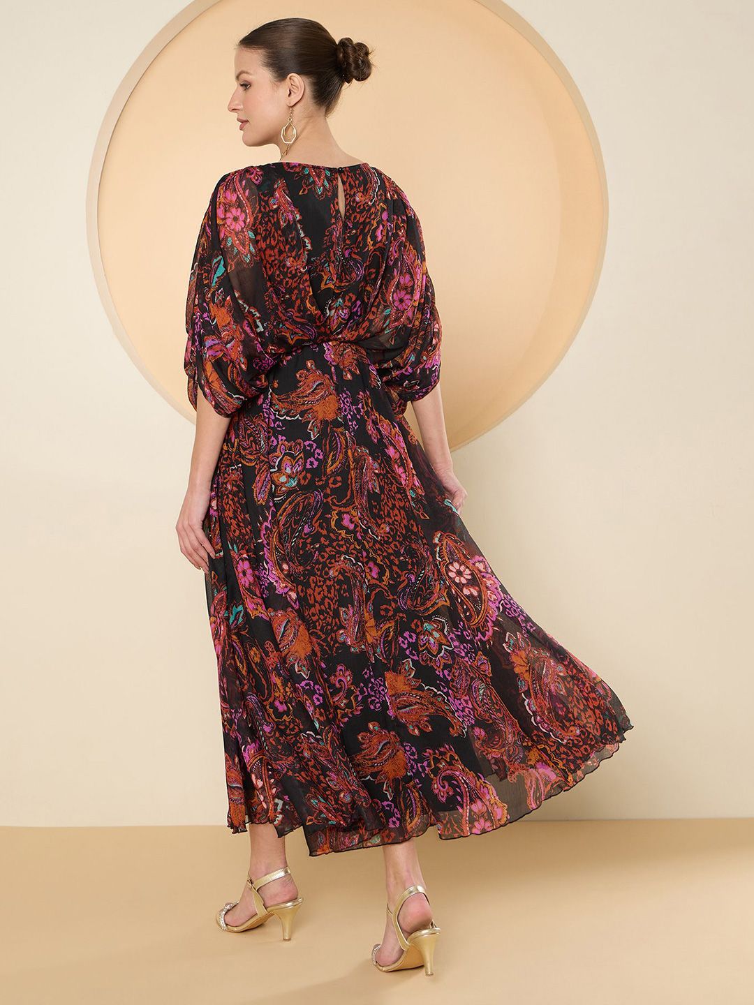 Antheaa Ethnic Motifs  Print Flared Sleeves  Fit And Flare Dress