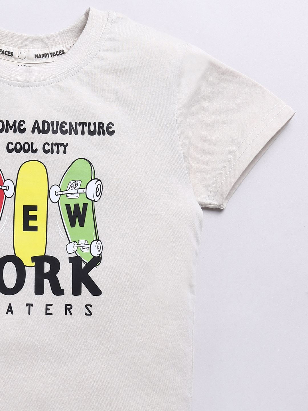 Happy Faces Boys Pure Cotton Typography & Graphic Printed T-shirt