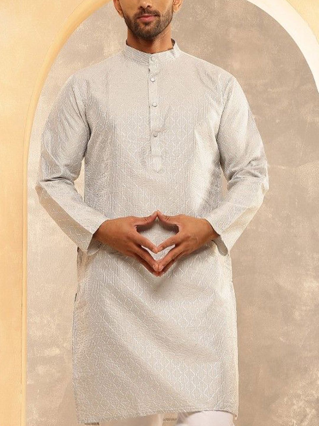 Anouk Geometrik Sulam Kolar Jalur Benang Bekerja Lurus Kapas Sutera Kurta