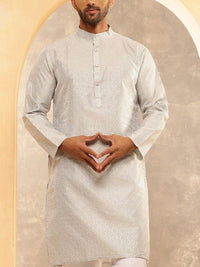 Anouk Geometric Embroidered Band Collar Thread Work Straight Cotton Silk Kurta