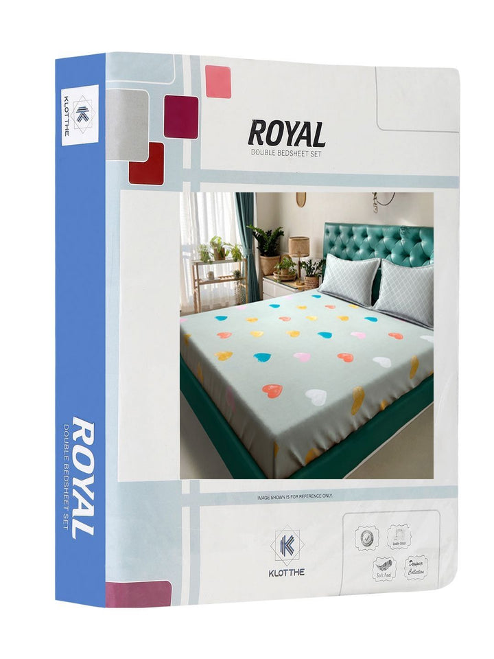 KLOTTHE Green Graphic Cotton Breathable 300 TC King Cadar Halus dengan 2 Sarung Bantal-98 x 89 inci