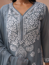 House of Chikankari Embroidered Chikankari Georgette Kurta With Dupatta & Inner