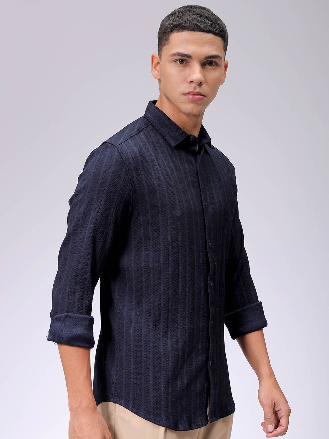 The Indian Garage Co Men Slim Fit Textured Jacquard Resortwear Shirt