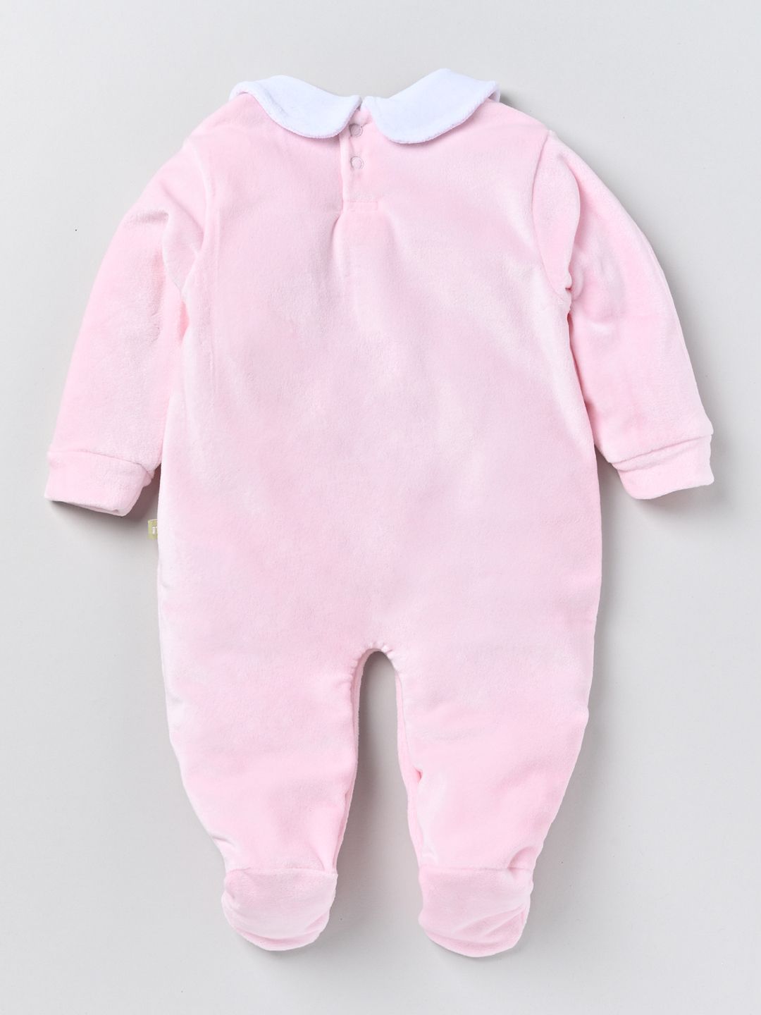 Moms Love Infant Girls Cotton Velvet Finish Lace Detail Sleepsuit with Beanie Cap