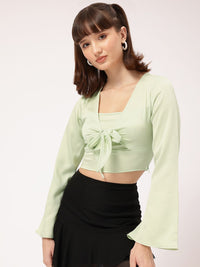 DressBerry Flared Sleeve Tie Detail Crop Top