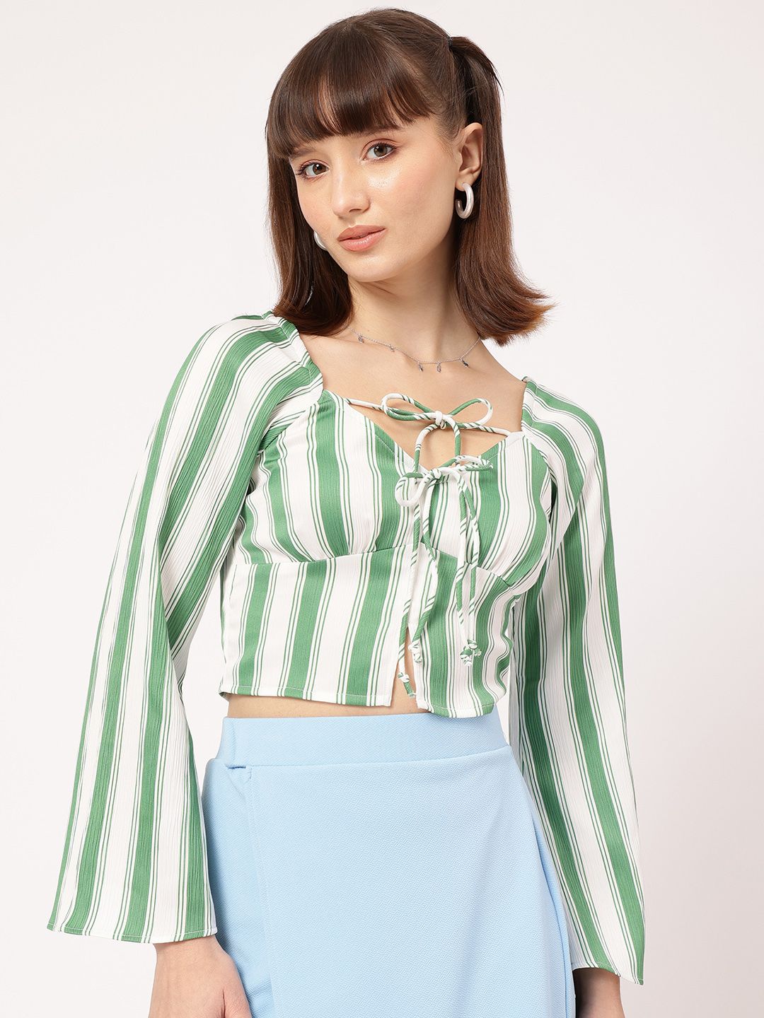DressBerry Striped Tie-Up Empire Crop Top