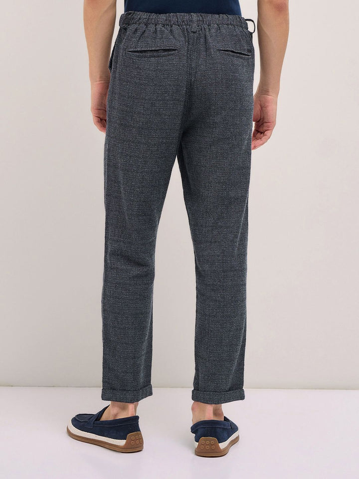 THE BEAR HOUSE Men Textured Tapered Fit Pleated Chinos Trousers