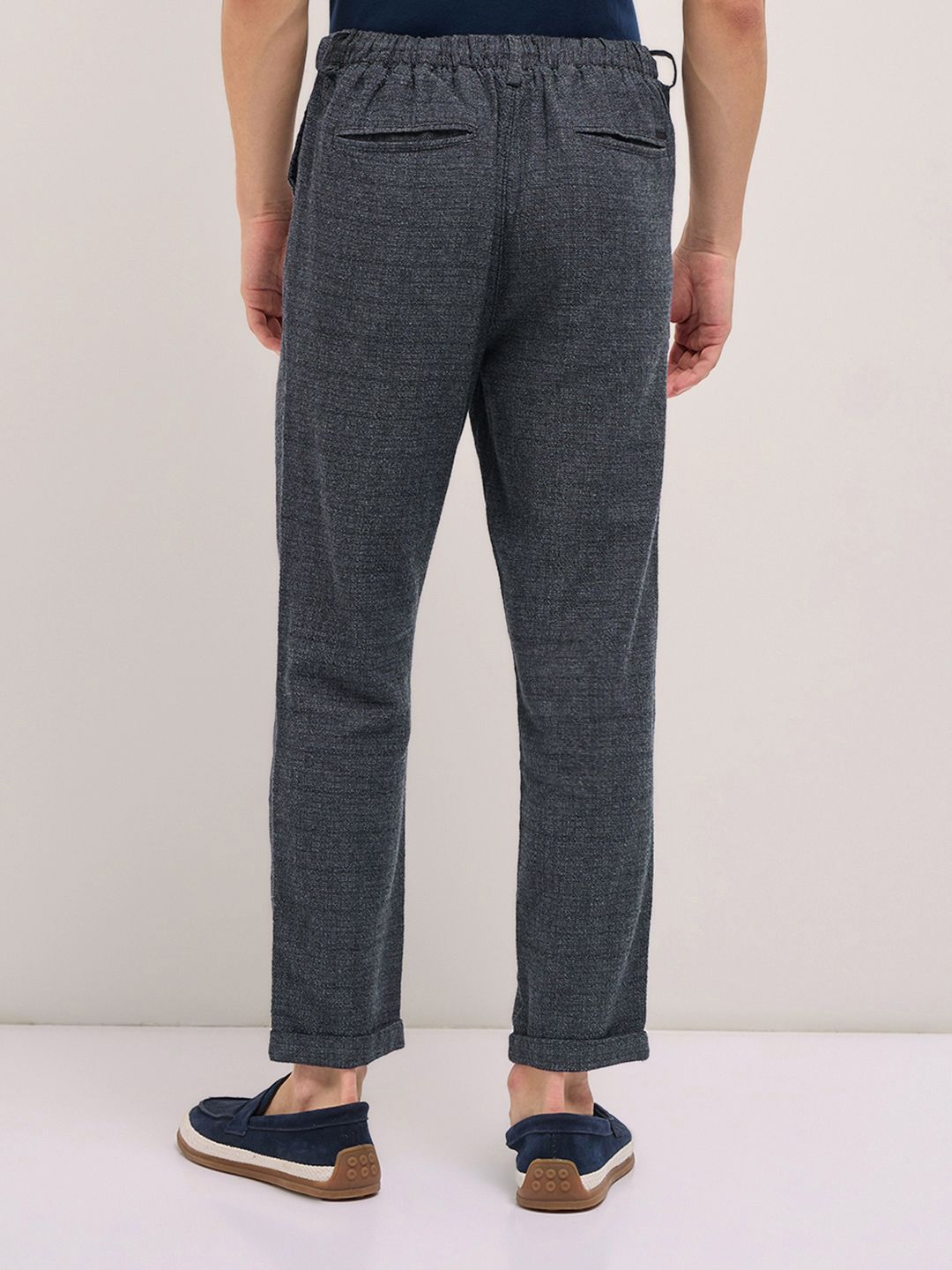 THE BEAR HOUSE Men Textured Tapered Fit Pleated Chinos Trousers