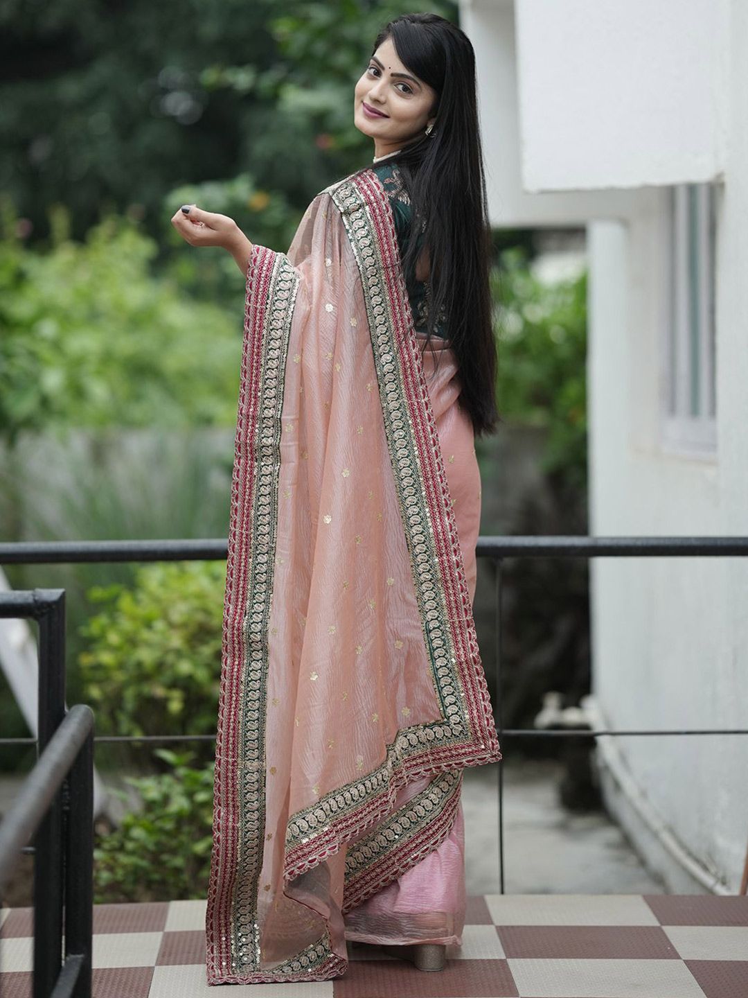 Saree mall Embellished Sequinned Organza Sarees
