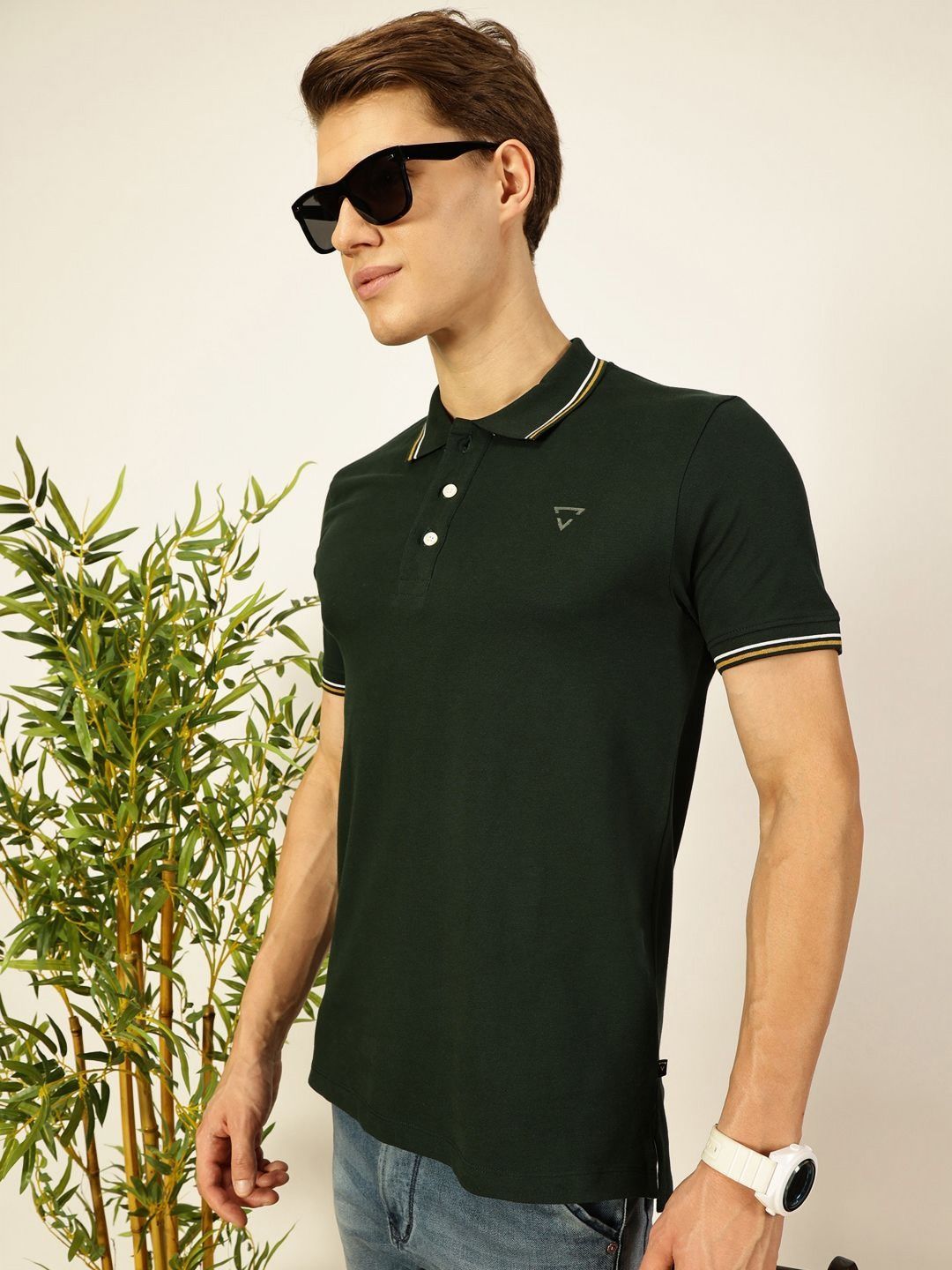 Thomas Scott Men Solid Polo Collar Cotton T-shirt