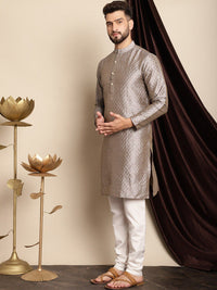 Anouk Ethnic Motifs Woven Design Band Collar Straight Kurta with Churidar