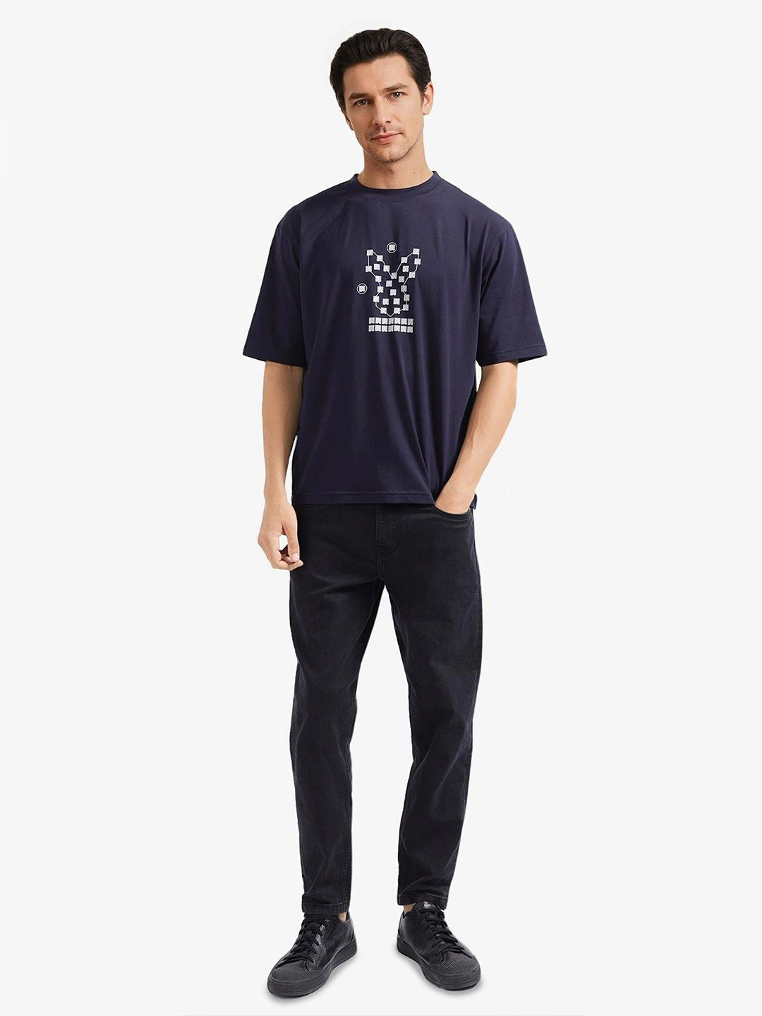 RARE RABBIT Men Graphic Printed Round Neck Cotton Relaxed Fit T-shirt