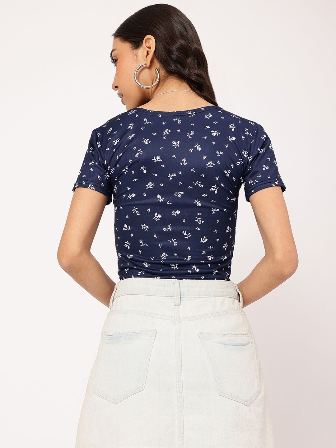 DressBerry Cottagecore Chic Micro Floral Printed Wrap Crop Top