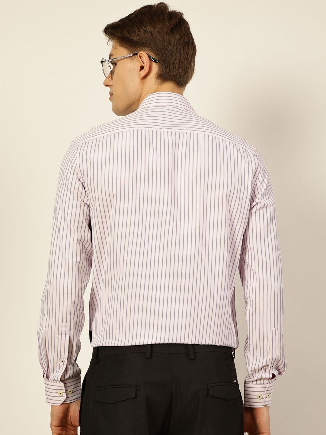 Thomas Scott Men Smart Cutaway Collar Vertical Striped Cotton Formal Shirt