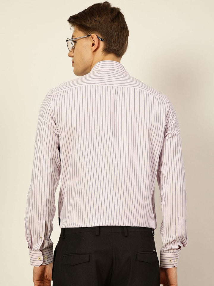 Thomas Scott Men Smart Cutaway Collar Vertical Striped Cotton Formal Shirt