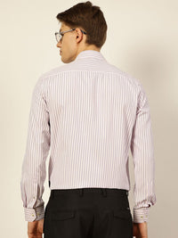 Thomas Scott Men Smart Cutaway Collar Vertical Striped Cotton Formal Shirt