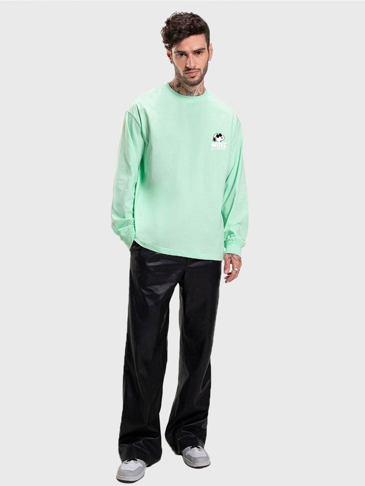 Bewakoof Green Graphic Printed Long Sleeves Pure Cotton Oversized T-Shirt
