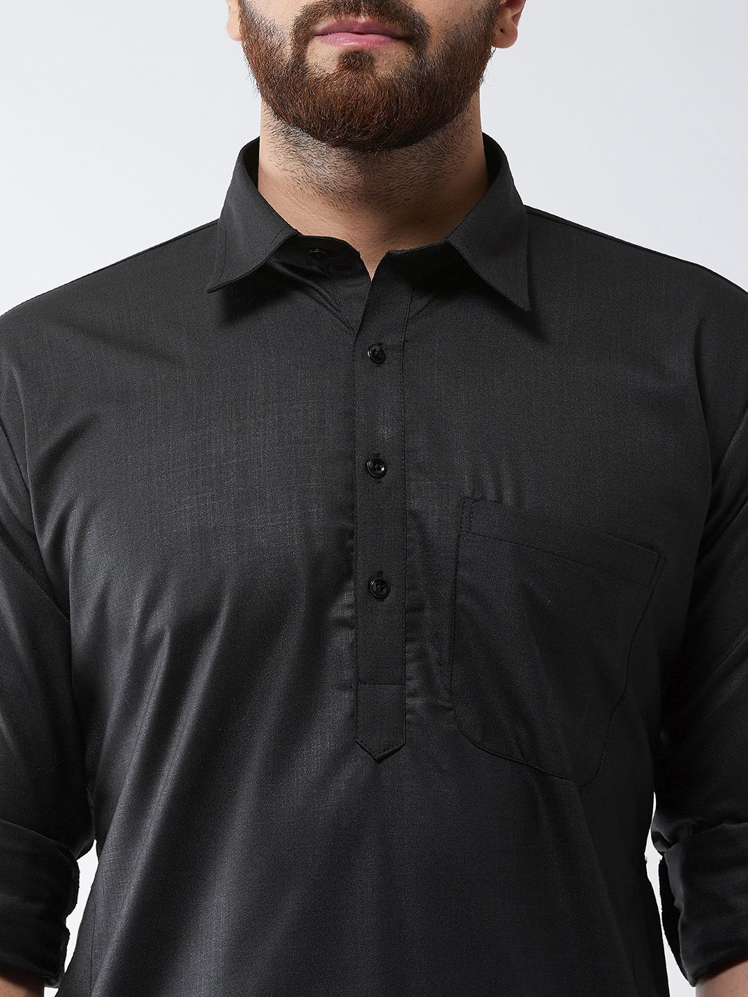 SOJANYA Lelaki Black Solid Pathani Kurta