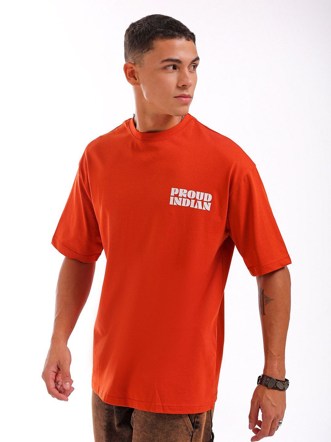 The Indian Garage Co Men Back Printed Boxy Oversized Round Neck T-shirt
