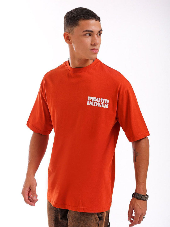 The Indian Garage Co Men Back Printed Boxy Oversized Round Neck T-shirt