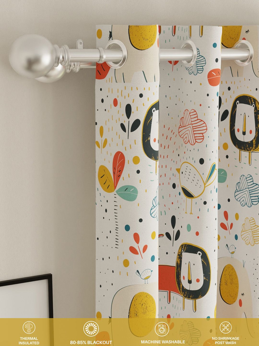 URBAN SPACE White & Yellow Quirky Black Out Window Curtain