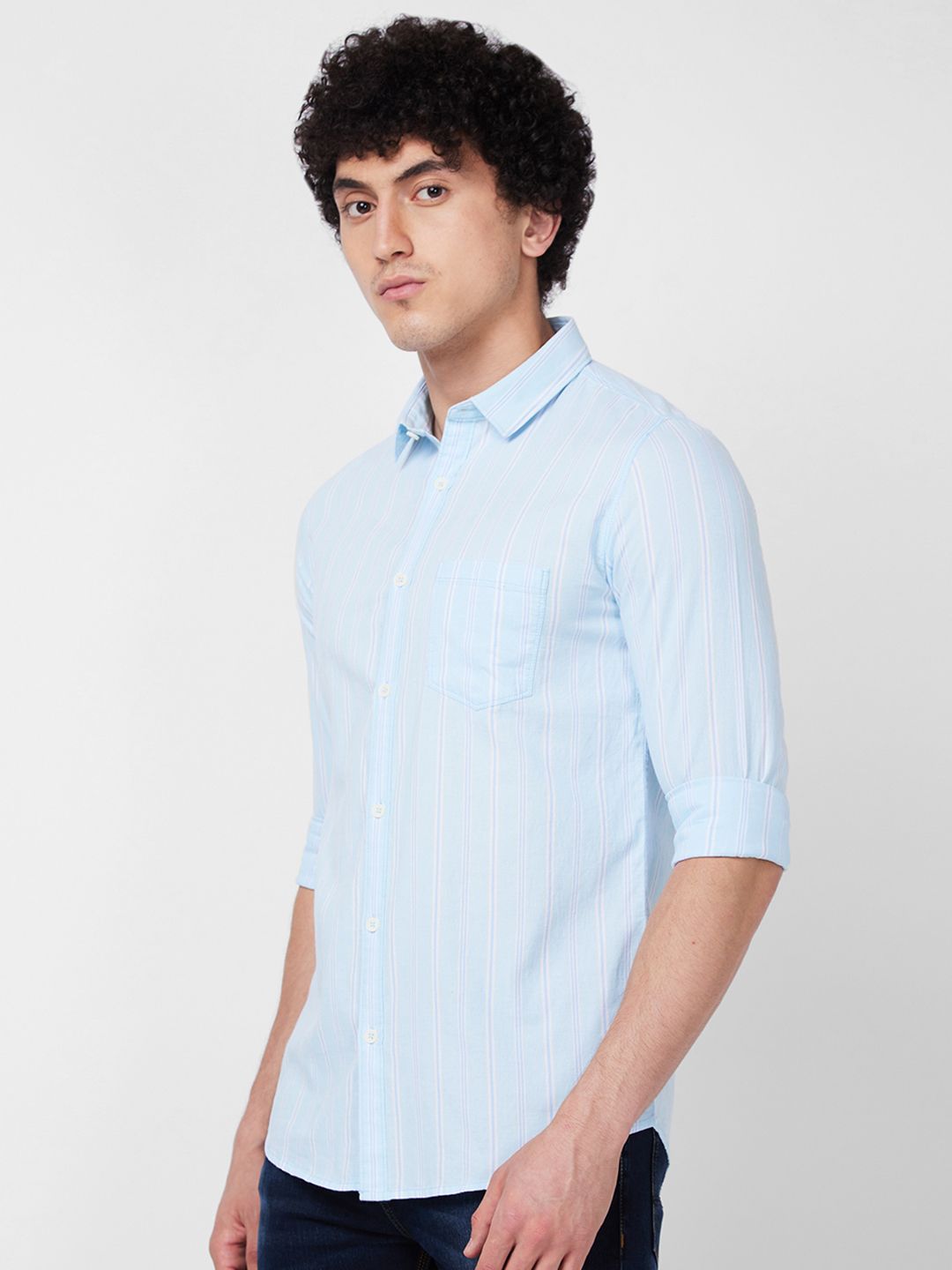 SPYKAR Vertical Striped Spread Collar Long Sleeves Cotton Casual Shirt