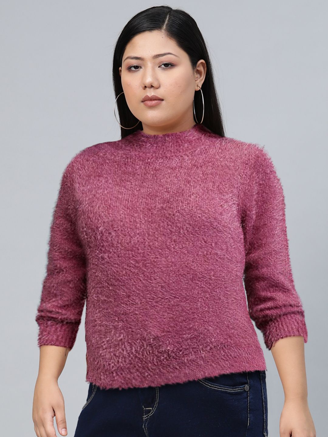 Tokyo Talkies Purple Mock Collar Acrylic Pullover