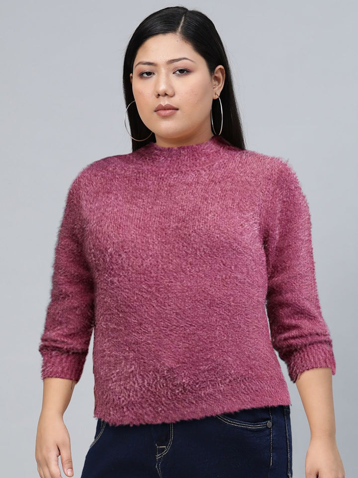 Tokyo Talkies Purple Mock Collar Acrylic Pullover