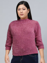Tokyo Talkies Purple Mock Collar Acrylic Pullover