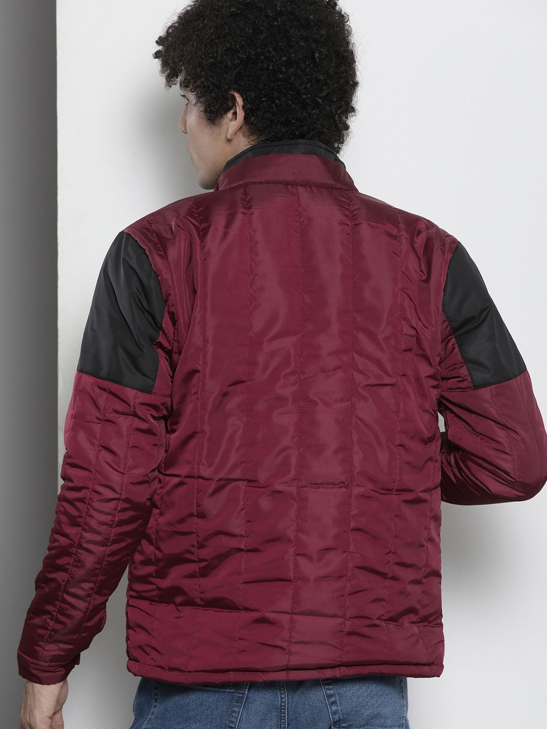 The Indian Garage Co Men Pink Black Colourblocked Padded Jacket