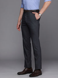 Raymond Men Navy Blue Textured Mid-Rise Slim Fit Trousers