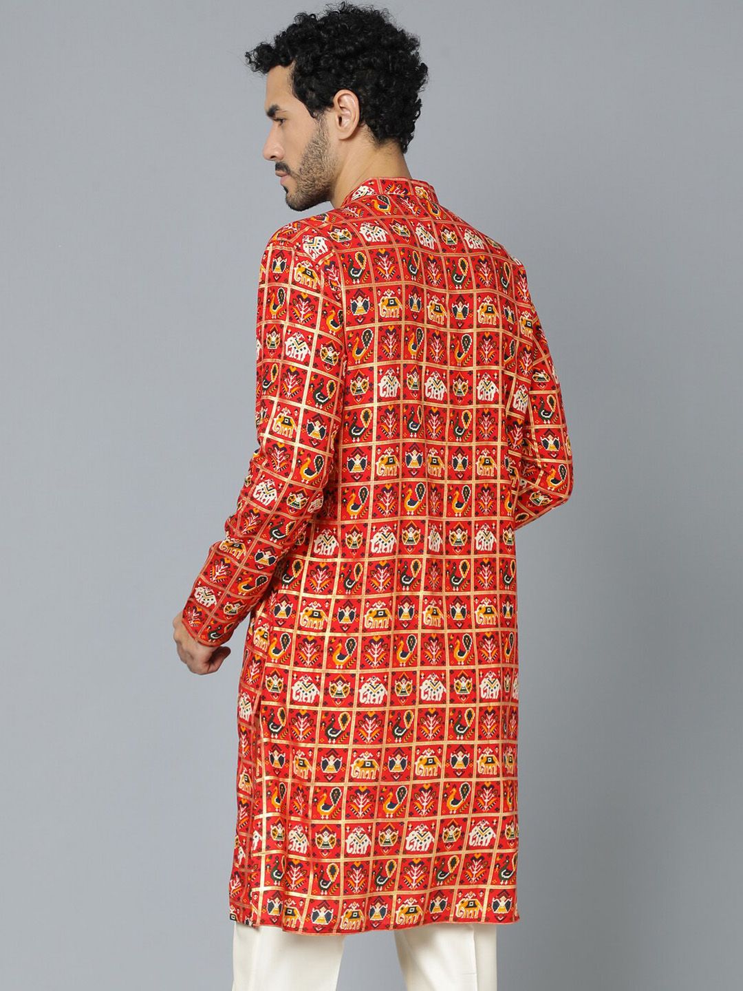 VASTRAMAY Ethnic Motifs Printed Mandarin Collar Straight Kurta