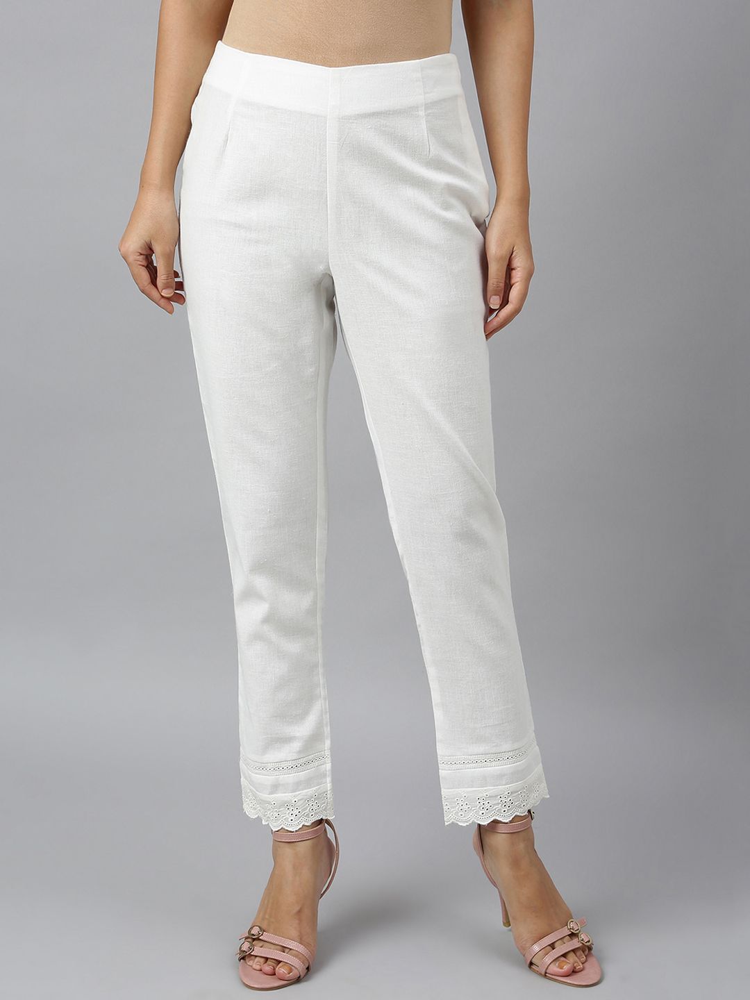 W Women White Slim Fit Trousers