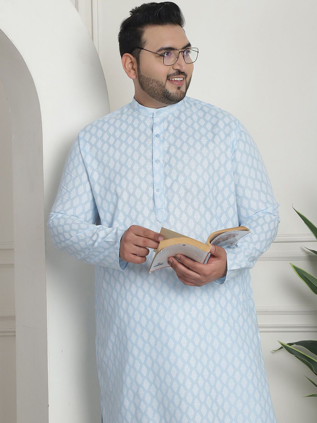 SOJANYA PLUS PLus Size Ethnic Motifs Printed Band Collar Long Sleeves Straight Kurta